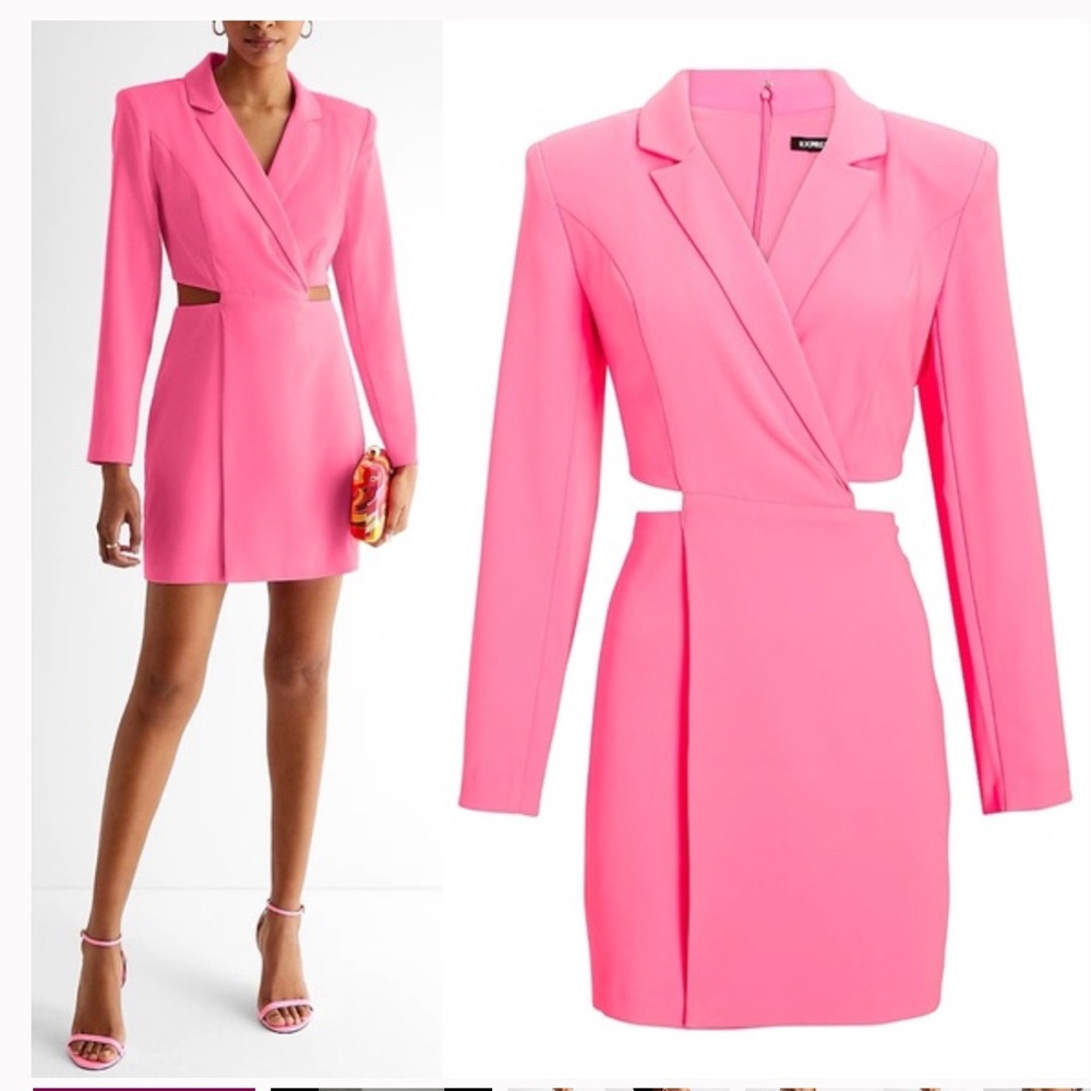 Express Pink Sheath Blazer Dress Long Sleeve Notched Collar